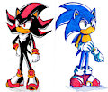 My very first drawing of Sonic and Shadow by AngelofHapiness