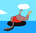 Dora stuck in an innertube
