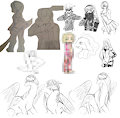a collage of doodles, and some speed drawing