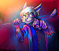 Colorful picture of jax with a gun (commission)