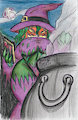 A pumpkin witch and her cauldron