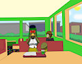 Gorgon eating fast food