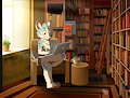 Riley in the library