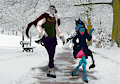 Friends Walking in the Snow
