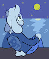 Greeny watching the ocean at night