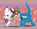 Commission - Flamedramon and Gatomon by LKIWS