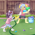 Waterballoon fight, by OopsyDaisy