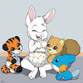 Playing with plushies