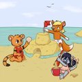 Brian, Marcus and Lea bulding a sand castle