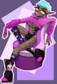 Sits, blinks