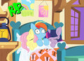 Multicoloured companionship equines in bed
