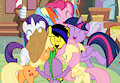 Mane 6 (plus spike) caresses PonySeb 2.0