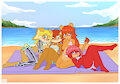 New Guardians of Mobius, Gals in the Beach in Swimsuit. by Zeromegas