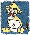 Simba in a diaper cries for his mother