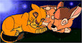 Simba and Bambi protect each other while sleeping
