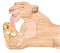 Simba trying to escape from getting a bath from his mother by Godfather72