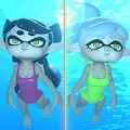 [3D] Squid Sisters swimming underwater