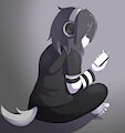 On his phone