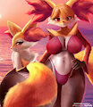 Delphox & Braixen at beach