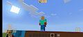 Kyle the fox and his friend in Minecraft