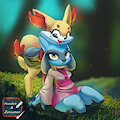 Braixen and Riolu Collab by zancumen