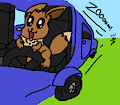 Eeevee driving a car req by FloppyPony