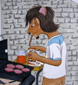 Portrait Of Teenage Lion With Pretzel And Burgers