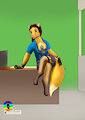 Carrie working a reception desk job
