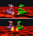 Yoshi's and Boshi's Butts on fire by KaneBrentKoopa