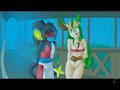 Luxray and Leafeon on the Rainy Path
