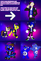 All my ocs with their new clothes and cap half blue and purple