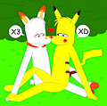 pikachu and scorbunny kissing by ALESSIO626