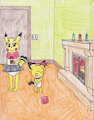 Pichu by the Fireplace