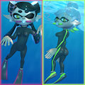 [3D] SCUBA Squid Sisters underwater