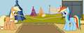 Applejack and Rainbow Dash tug of mud gif