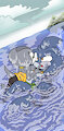 Pearly the Manta Ray laying on Razor the Shark
