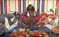 Commission - OC Nihea and Sisters Dinner Scene by Bahnbahn