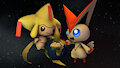 Scrap: Big jirachi and not so tiny victini, shiny version