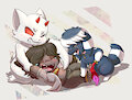 Commission - Judas and Yoru tickle Red