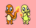 Pokemon 004 Charmander and Shiny playing arts by FloppyPony
