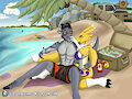 Shadowdile and Renamon Enjoying the Beach by lordofnothing1