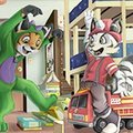 Dinosaur and firefigther at play by pandapaco