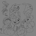 Six Digimon by optimisticTrashbag
