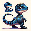 Blue baby raptor with orange eyes by sensitifdiaper
