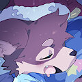 Sleeping brown wolf on his bed. by Doronyong