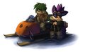 Two fat cubs and a snowmobile by Lando