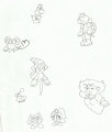 An old sketch drawing of Paper Mario characters