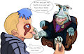 Winser human color licking Rygel's feet WET no bg