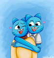 Nicole hugging Gumball by CaptainMooncat