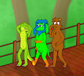 Patch, Croc and Bert walk across Male Island Forest Bridge